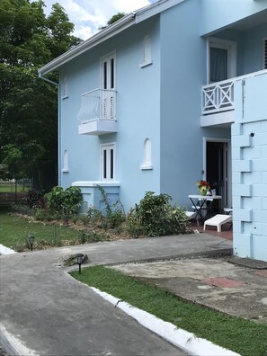 An ADA ramp gets you from your parking place up to our ground floor apartment