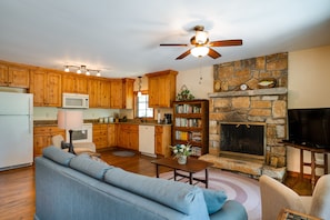 Living Room with Wood Burning Fireplace