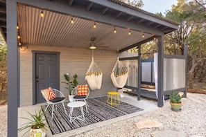 Private, covered porch & outdoor shower