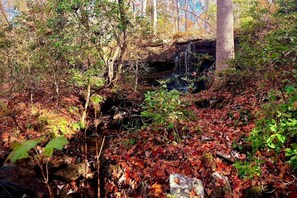 A small waterfall is about 100 yards from the back porch of the house.