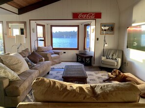 Open living room with water views