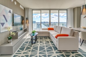 Our cozy living room with amazing views!