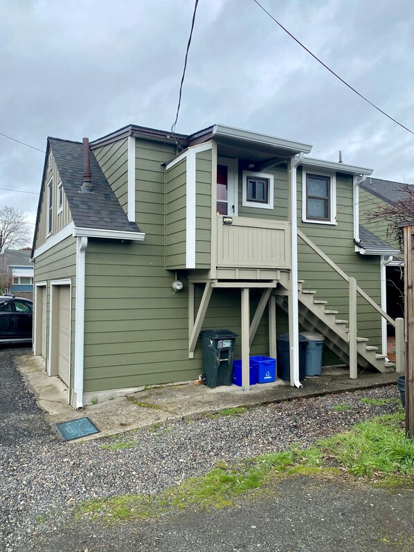 Apartment is up the stairs above the garage.
