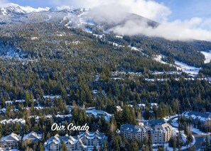 Our building in relation to the ski runs on Blackcomb