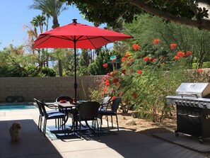 Gas BBQ grill and outdoor dining area