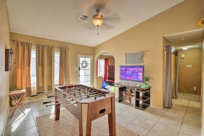 Play foosball and watch movies on the TV after your adventures.