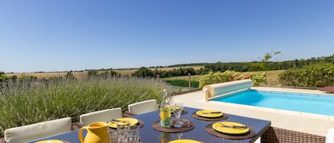 Private swimming pool and rural views