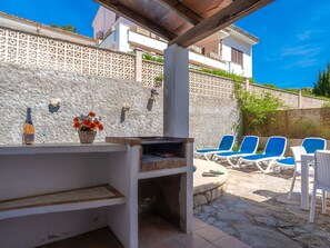 Building, Plant, Sky, Blue, Azure, Window, Flowerpot, Shade, Interior Design, Chair