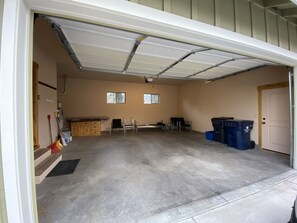 Spacious two-car garage with lots of storage.