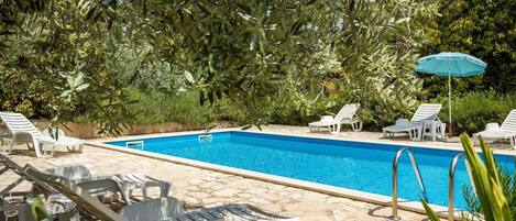 Water, Plant, Furniture, Property, Swimming Pool, Chair, Shade, Outdoor Furniture, Tree, Rectangle