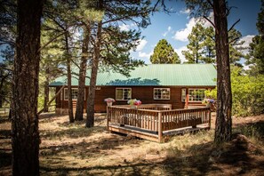 Back view of home on plenty of wooded acreage