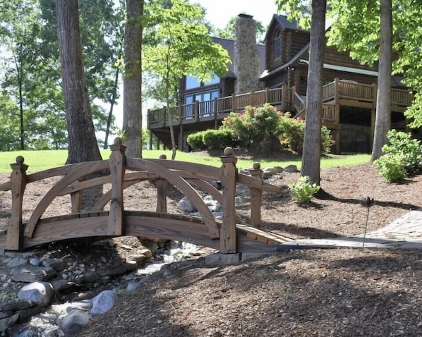 Lake-fed streambed and bridge