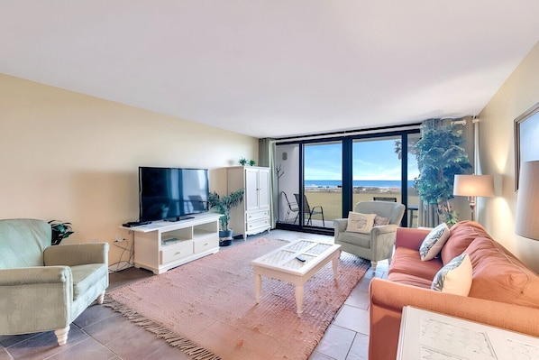 Living room with a view of the ocean