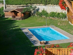 Water, Plant, Property, Swimming Pool, Flower, Wood, Shade, Grass, Rectangle, Outdoor Furniture