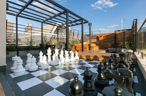 Giant Chess set on the private rooftop terrace