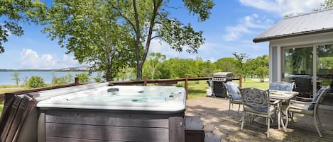 Soak in the private hot tub!