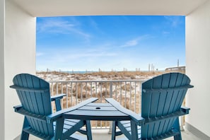 Beautiful view from our deck with plywood furniture