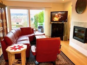 Living room with fireplace, home cinema, satellite TV , choice of CDs and DVDs