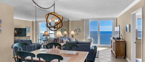 BeachCrest 1102 Dining Table and Living Area with Gulf View
