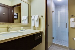 Get ready for the day in the bathroom.