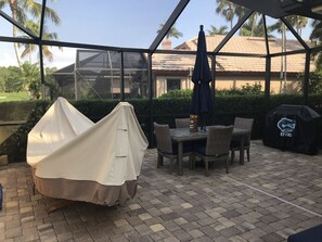 Hammock, Table & Gas Grill on back patio