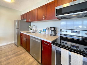 Fully equipped kitchen with new stainless steel appliances