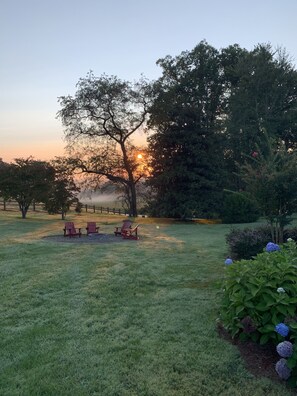 Sunrise - fog lifting off the river in the distance.