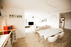 View from the kitchen into the living room