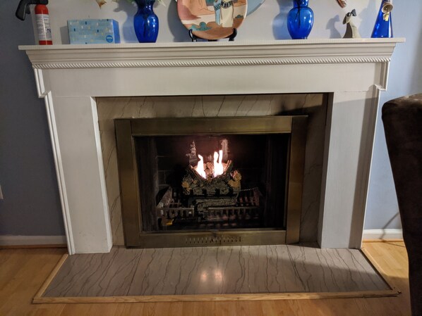 Gas log fireplace in first floor living room