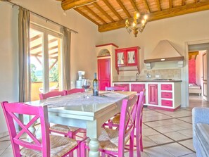 Room, Furniture, Property, Dining Room, Pink, Interior Design, Table, Building, House, Ceiling