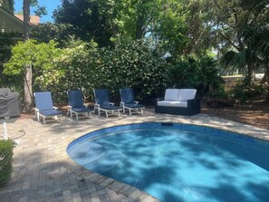 Salt water pool resurfaced in 2024.