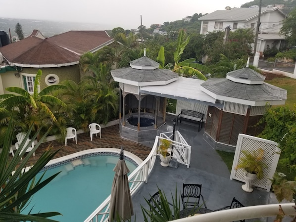 pool and gazebos