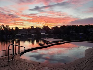 Beautiful fall sunrise from the pool patio.