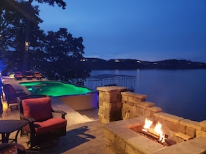Enjoy the poolside firepit