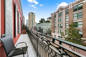 Outdoor balcony with seating for two. Perfect for morning and evening relaxing!