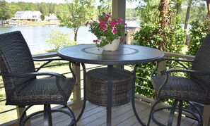 Leisurely breakfast on the porch overlooking the water.