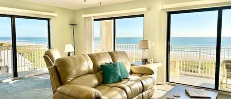 Living room looking NE to the ocean?  Spectacular views..a wrap around balcony!