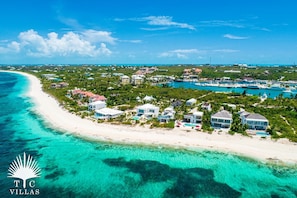 Aerial view of the Turtle Cove Marina and Villa Sandstone.