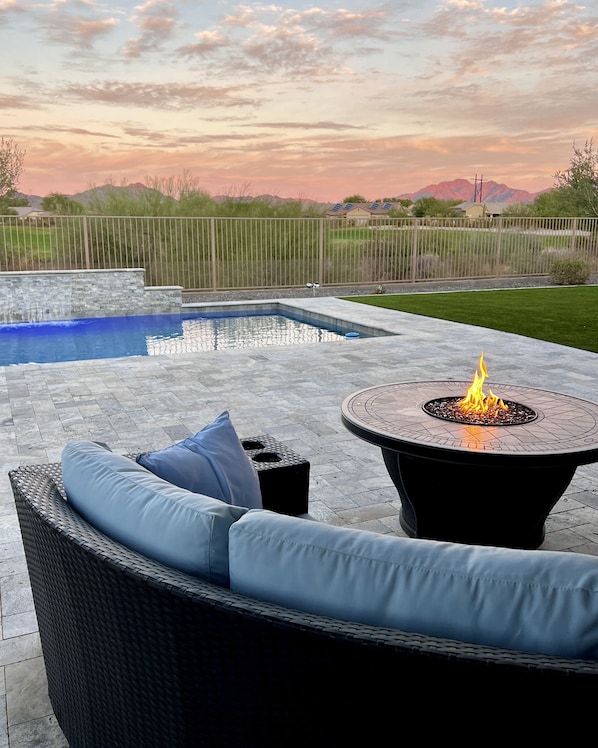 Patio with gas fire table