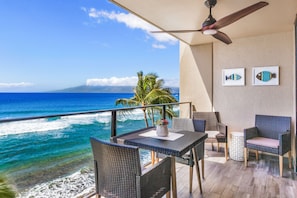 View of the lanai and ocean from the living room slider.