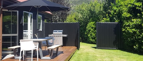 Private garden, deck and BBQ