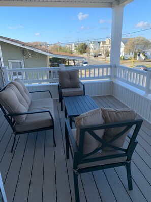 Second-floor deck seating