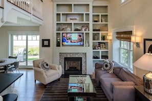 Living Room Has Media Center, Built-Ins & Fireplace