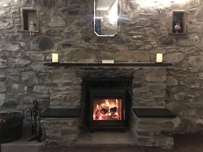 Feature wall with fireplace in living room