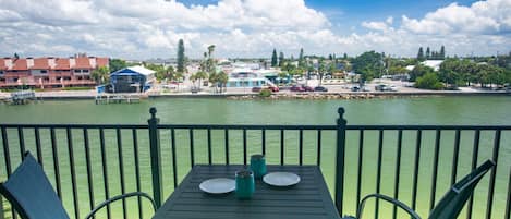 Waterfront dining on the balcony.