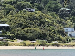 View back up to the bach from Tairua Harbour at low tide. Great walking. 