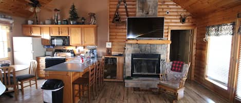 All of our log cabins have wood burning fireplaces and we furnish wood