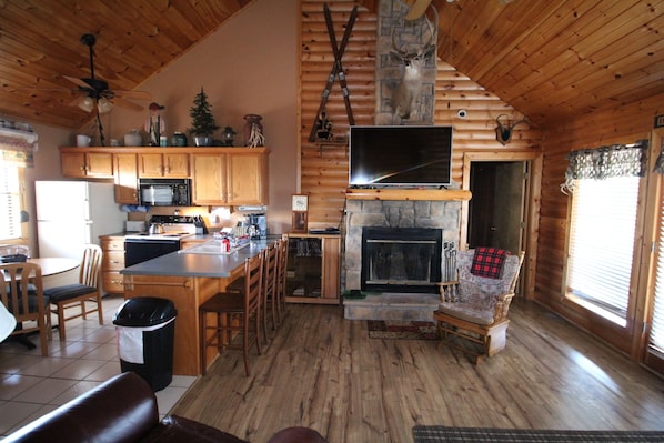 All of our log cabins have wood burning fireplaces and we furnish wood