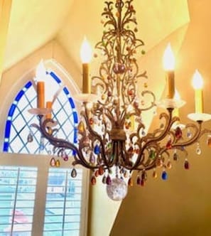 Artisan one-of-a-kind chandelier with multicolored crystals