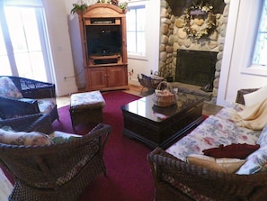 Family Room with wood burning fireplace